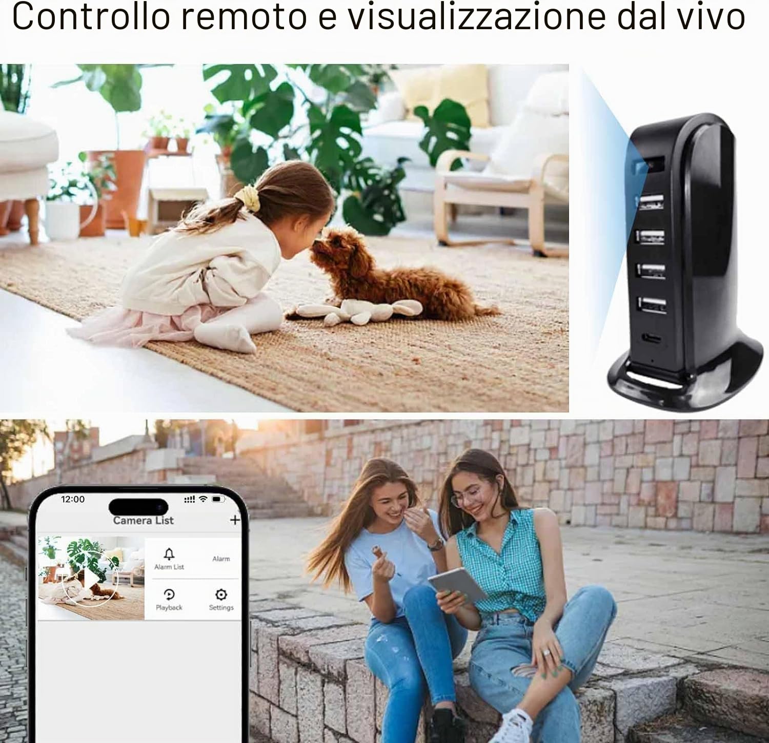 4K Caricatore USB WiFi HD 1080P Nascosta Migliorata Telecamera Spy a 5 Porte, Presa Senza Fili, Mini Telecamera di Sorveglianza Domestica con Motion Detection Telecomando