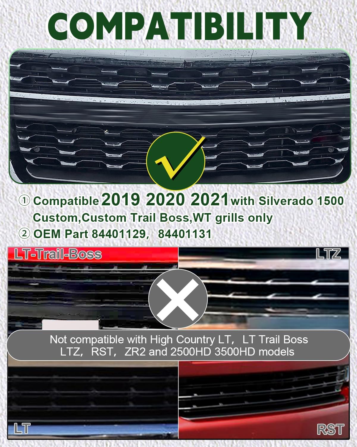 LED Grill Lights for 2019 2020 2021 Chevy Silverado Accessoreis Clip On Front Grille Insert Light Bar Head Lamp Fits Silverado Trail Boss,WT,Custom Only (7pcs-white)