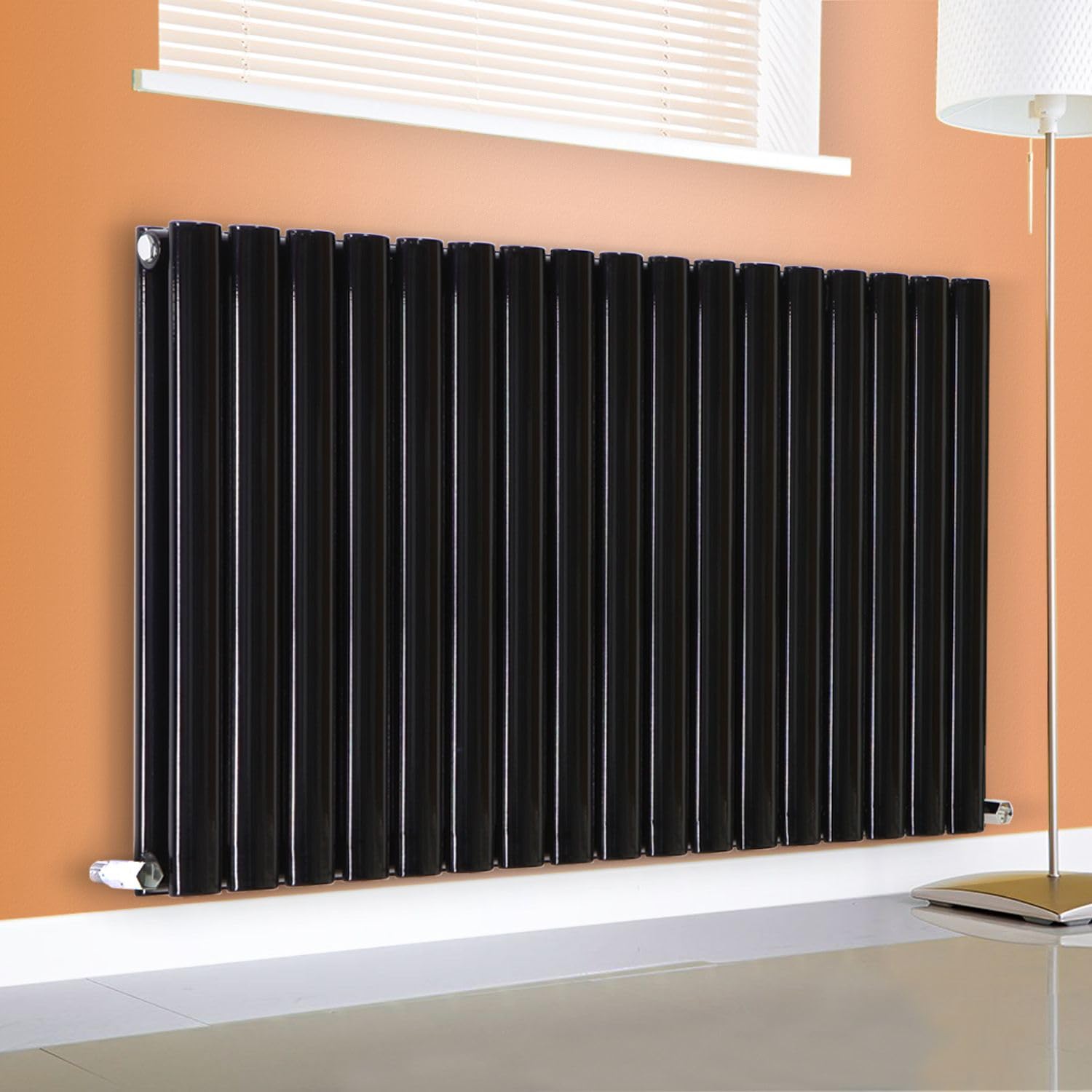Horizontal Vertical Designer Radiator Oval Column White Anthracite Tall Upright Rads (Double - 600 x 1020mm, Black)
