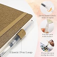 Vista 6 de Cuaderno de bocetos de acuarela, 5.5" x 5.5" Libros de bocetos Artista Cuaderno de papel de acuarela de algodón, cubierta de lino con bolígrafo