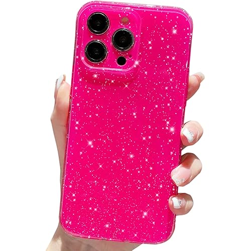 OWLSTAR Glitter Case for iPhone 15 Pro Max Phone Case 6.7 inch 2023, Cute Bling Slim Sparkle Protective Soft Cover for Women Girls Girly (Hot Pink)