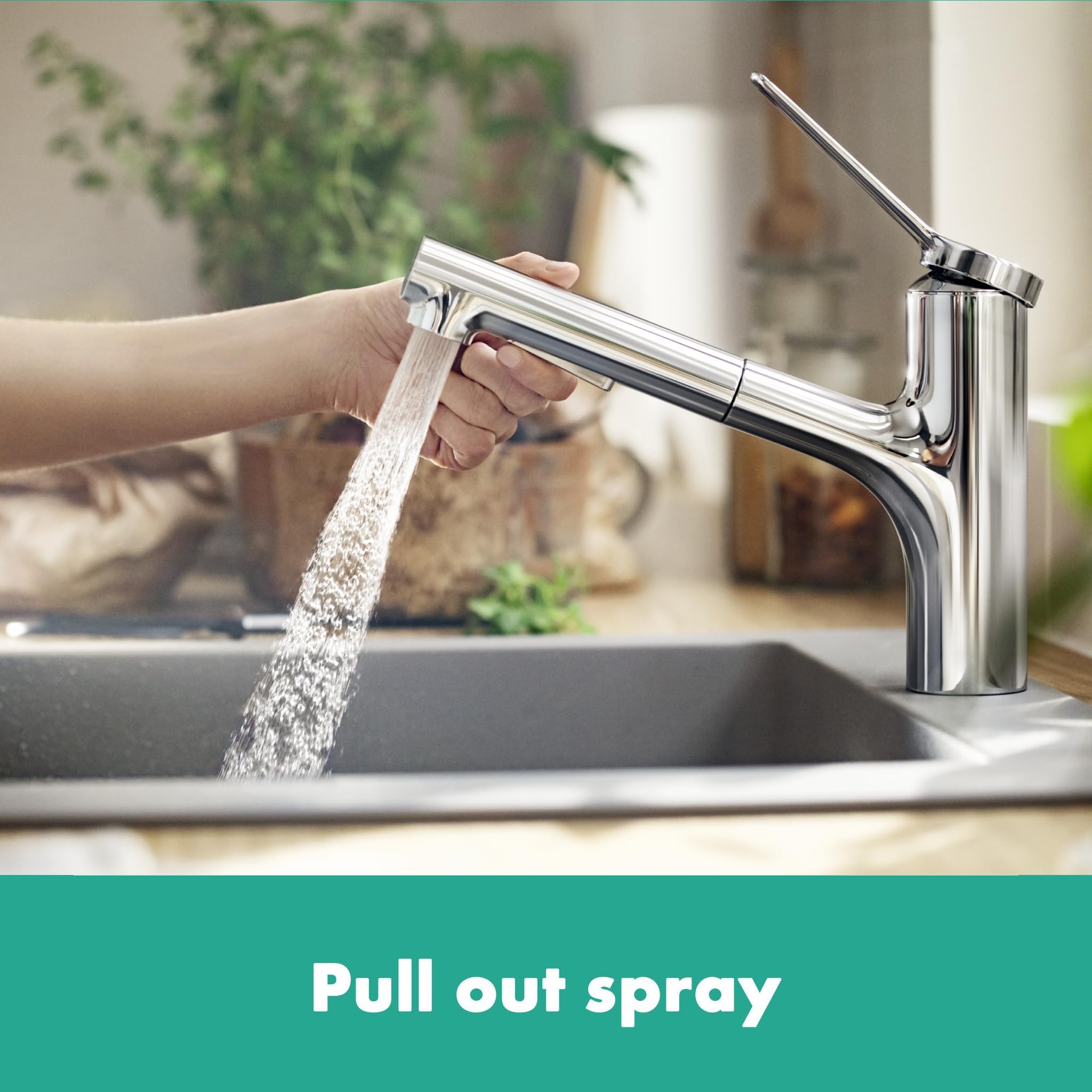 hansgrohe Zesis M33 - bateria kuchenna z wyciąganą wylewką, 2 strumieniowa, kran kuchenny z wysokością wylewki 150 mm, jednouchwytowa armatura kuchenna, chrom, 74800000