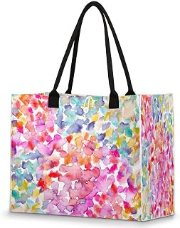 Bolsa feminina - flores reutilizáveis sacolas de compras de supermercado com alças coloridas grande bolsa de praia bolsa de ombro bolsas de trabalho bolsas de compras resistentes para praia, compras, trabalho, viagens, Multicolor
