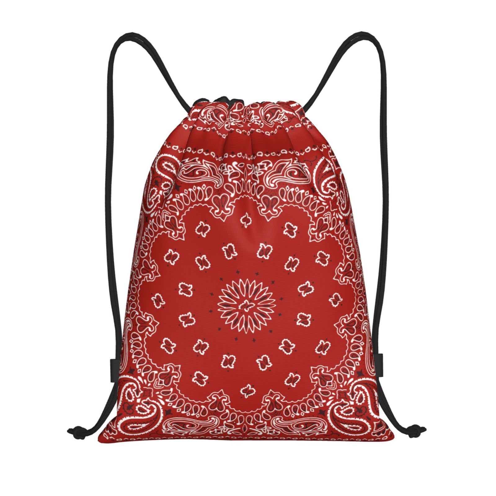Drawstring Backpack Gym Cinch Bag Red Bandana Pattern Foldable Draw String Sports Bag