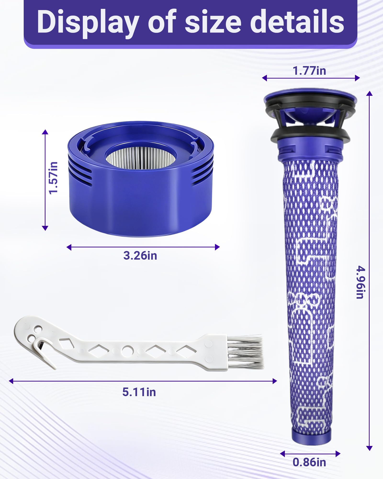 Filtry kompatybilne Dyson V7 V8, HEPA zmywalne, zestaw 6 szt. | Zamienne filtry HEPA ze szczotką do czyszczenia, zmywalne i wielokrotnego użytku do odkurzaczy V7 V8 bez narzędzi