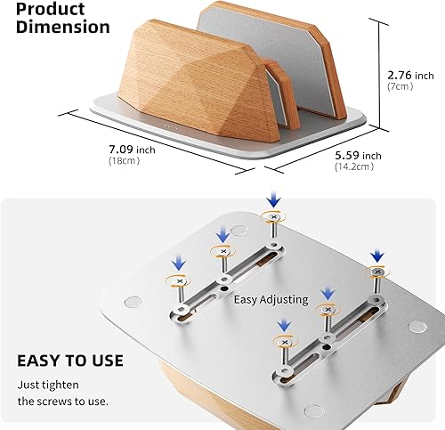 Miniatura 7 de Soporte vertical para laptop, soporte ajustable de madera con doble ranuras, base de escritorio compatible con todos los MacBook, Surface,