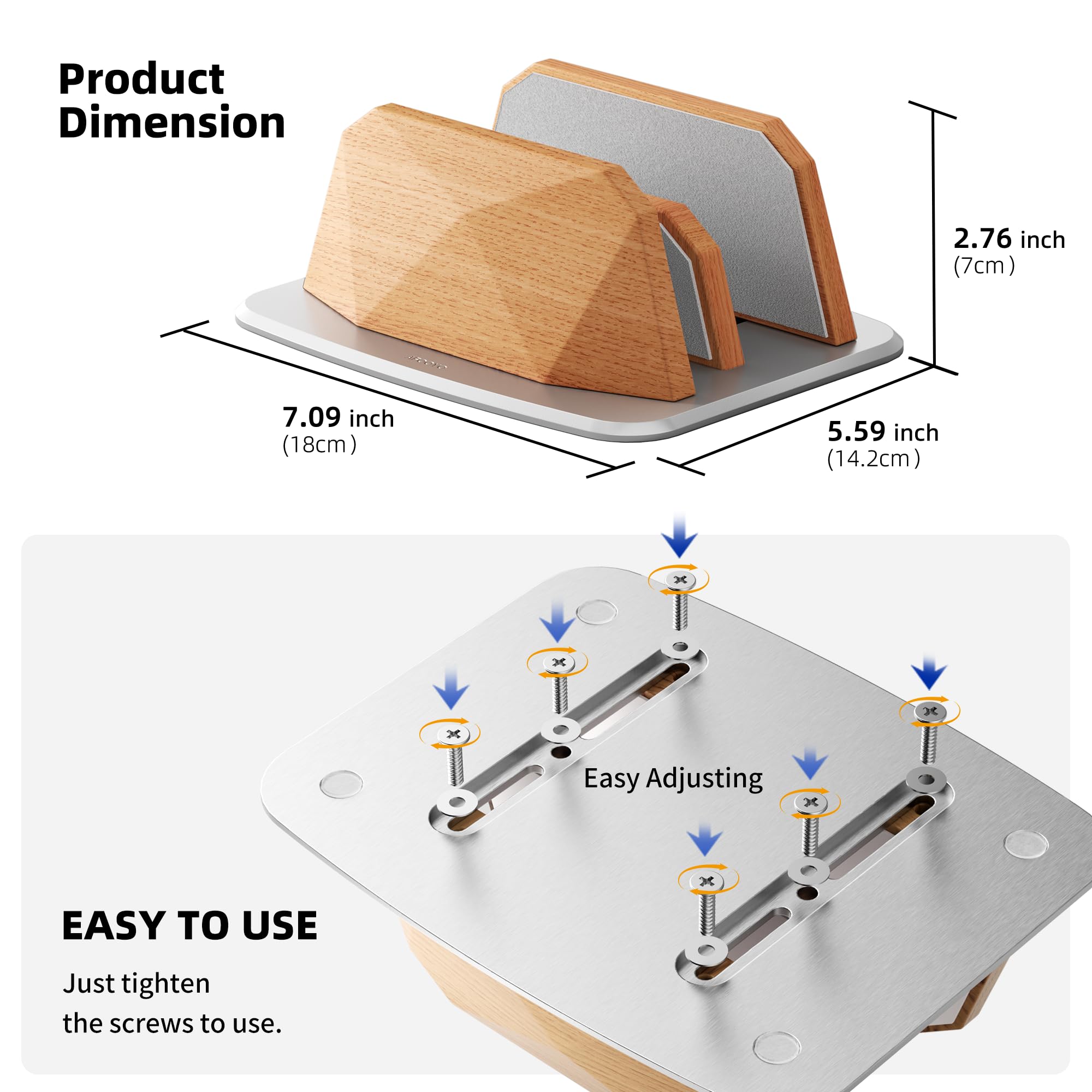 AFOOYO Soporte vertical para laptop, soporte ajustable de madera con doble ranura, base de escritorio compatible con todos los MacBook, Surface, Chromebook, Dell y más (madera de haya)
