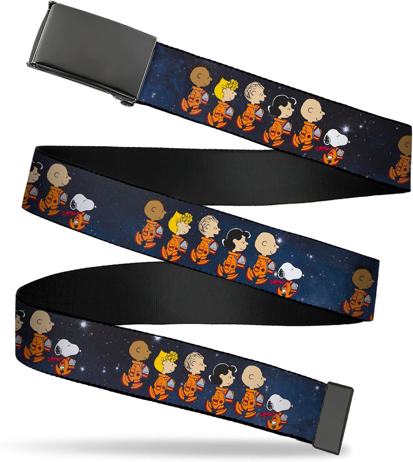 Adjustable Belt, Clamp Buckle, Cut-to-Fit, Peanuts Gang Astronauts Space Walk Group Pose Blues