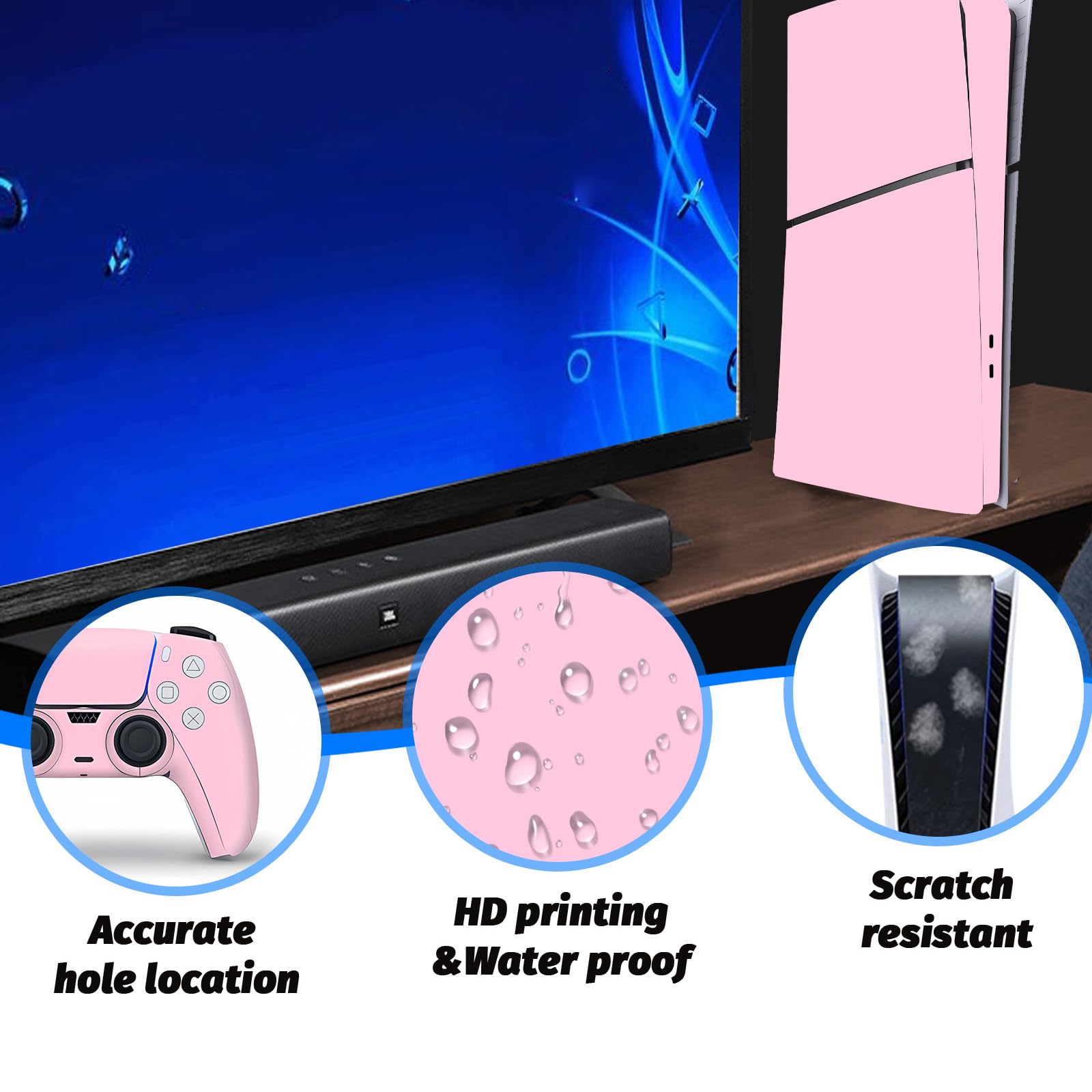 PS-5 Slim Digital Edition Version Skin Stickers Controller Console Decal Cover Pink 5 Station Play Accessories Decor Vinyl Wrap Bubble-Free & Easy to Apply - 5