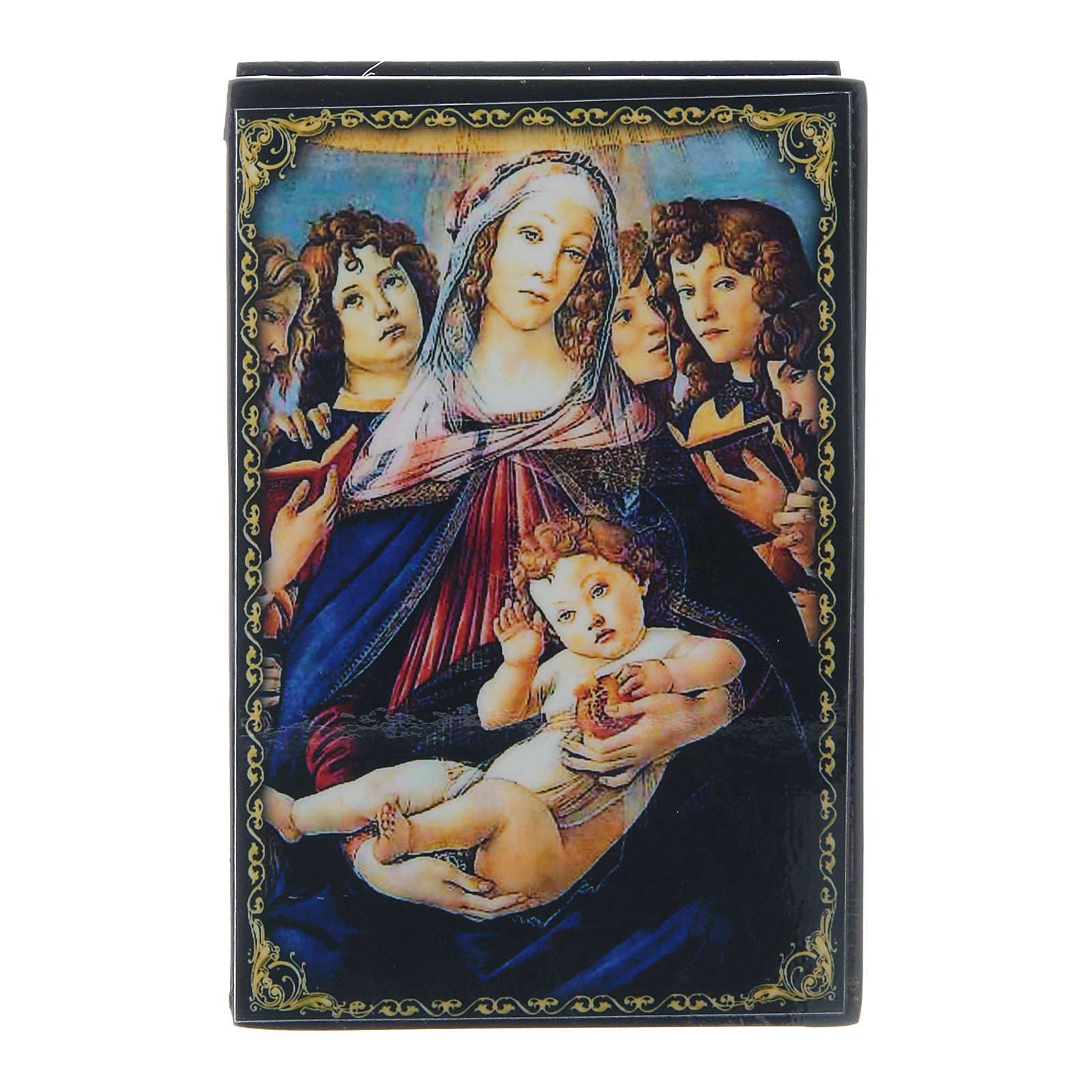Russian Papier-mâché and Lacquer Box Madonna of The Pomegranate 9x6 cm