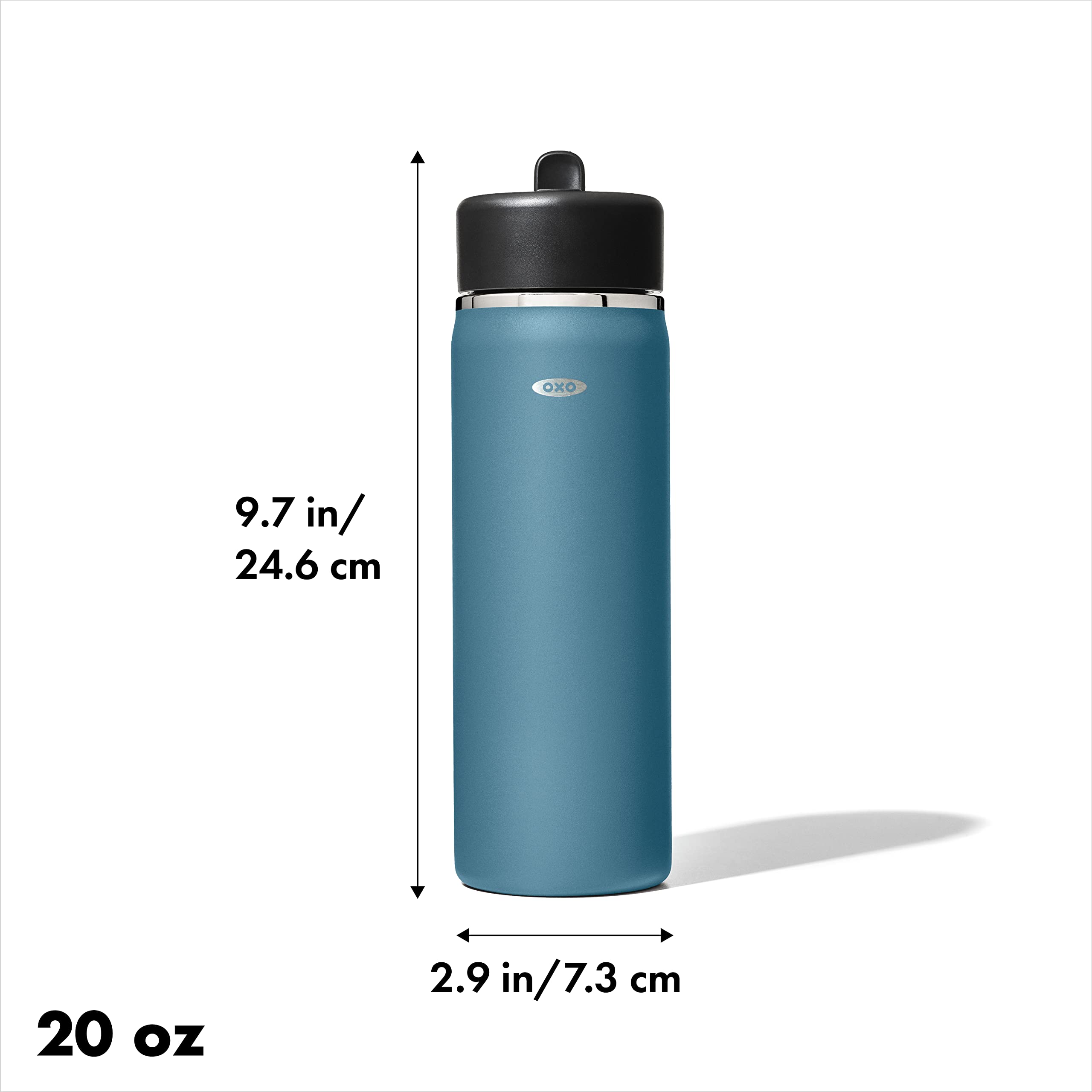 OXO Strive Wasserflasche mit breiter Öffnung, 590 ml, mit Strohhalmdeckel, Aquamarin