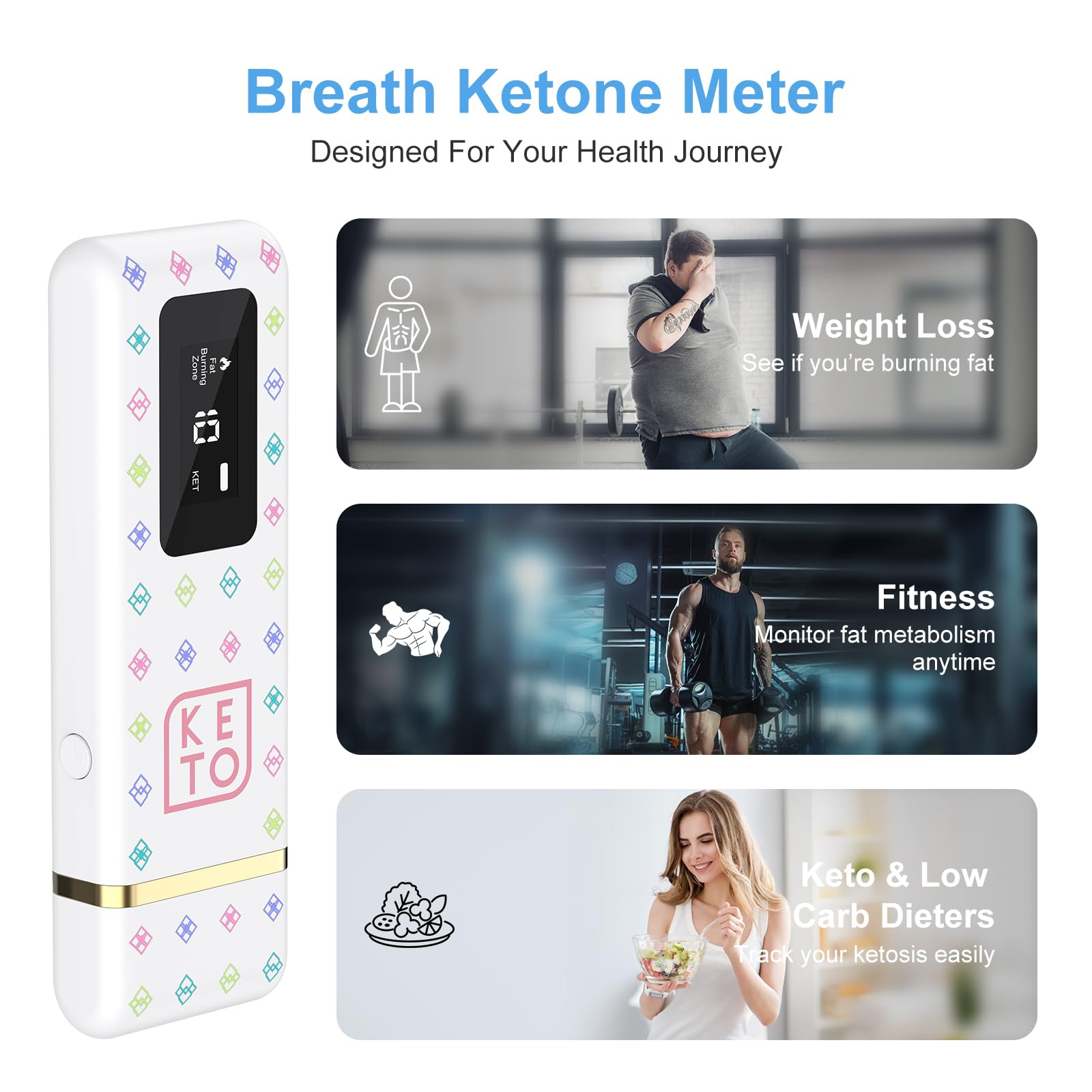 Ketone Atemmessgerät der nächsten Generation, Professioneller Ketone Atemanalysator mit 64 Speicherplätzen, Tragbarer Ketone Tester zur Überwachung des Ketose Spiegels bei Keto-, Low-Carb-, Fasten
