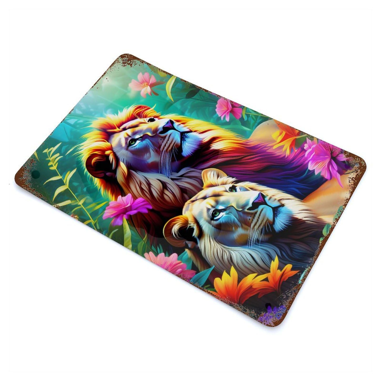 Blossom Lion Kings Aged Metal Wall Plaque 11.8"x7.9", Farmhouse Wall Decor for Office, Studio And Wall Decor