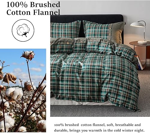 Miniatura 3 de Simple&Opulence Juego de funda de edredón de franela 100% algodón, cuadros de búfalo blanco y negro, juego de ropa de cama de 2 piezas que incluye 1