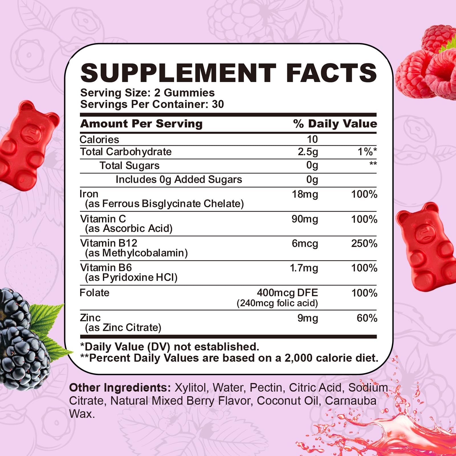 Iron Supplement for Women & Men Gummies, Multivitamin Blood Builder Iron Supplement with Folate Vitamin C B12 B6 Zinc for Adults & Kids - Energy Support - Mixed Berry Flavor, Vegan 60 Gummies — Amazon image 6