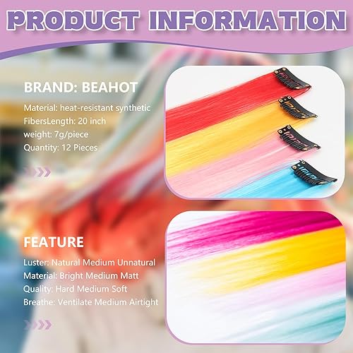 Miniatura 3 de 12 extensiones de cabello con clip de colores, para BEAHOT de 22 pulgadas, extensiones largas y rectas con clip sintético, Halloween, cosplay,