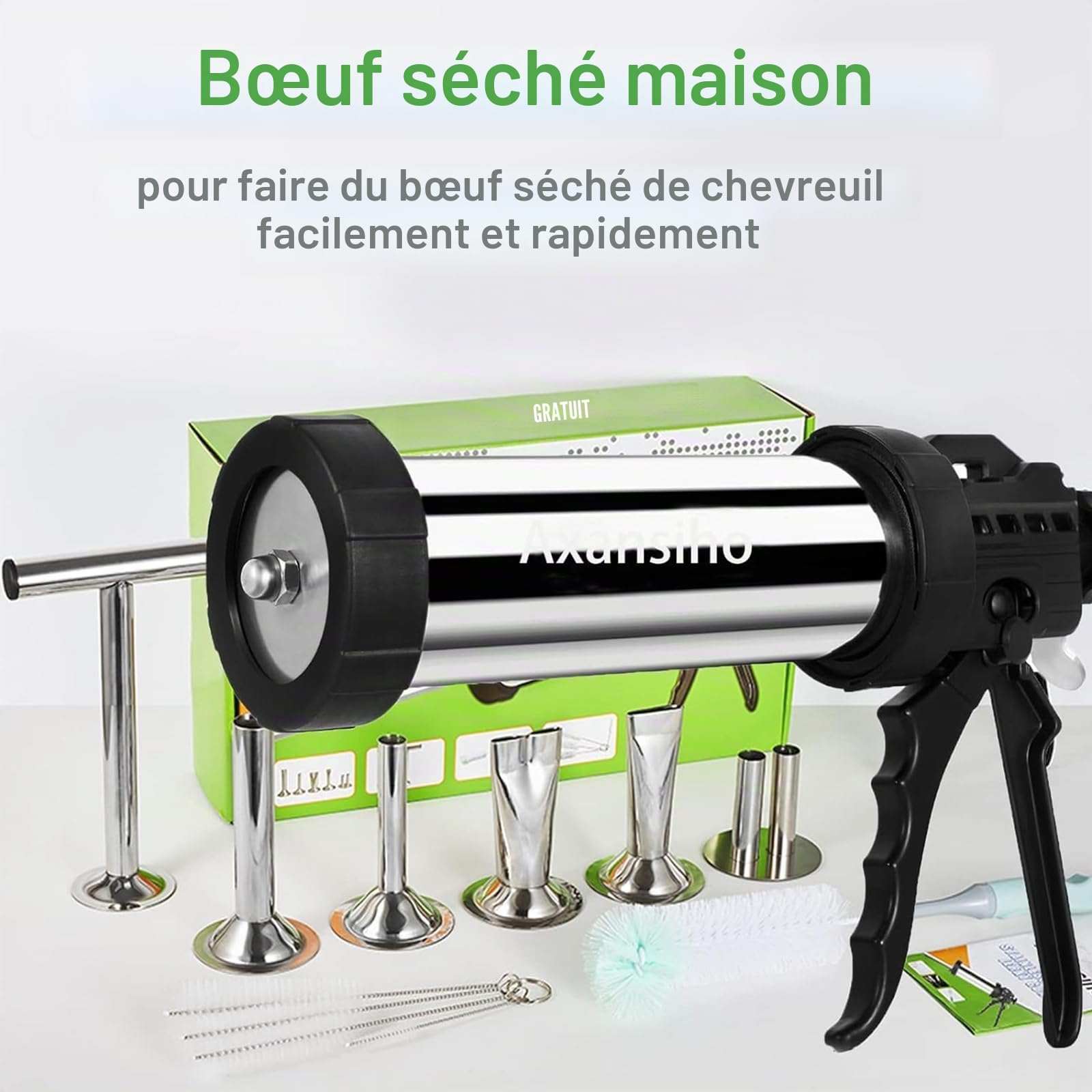 Pistolet à saucisses en acier inoxydable de grande capacité de 0,7 kg avec 5 buses, 5 brosses et poussoir à viande