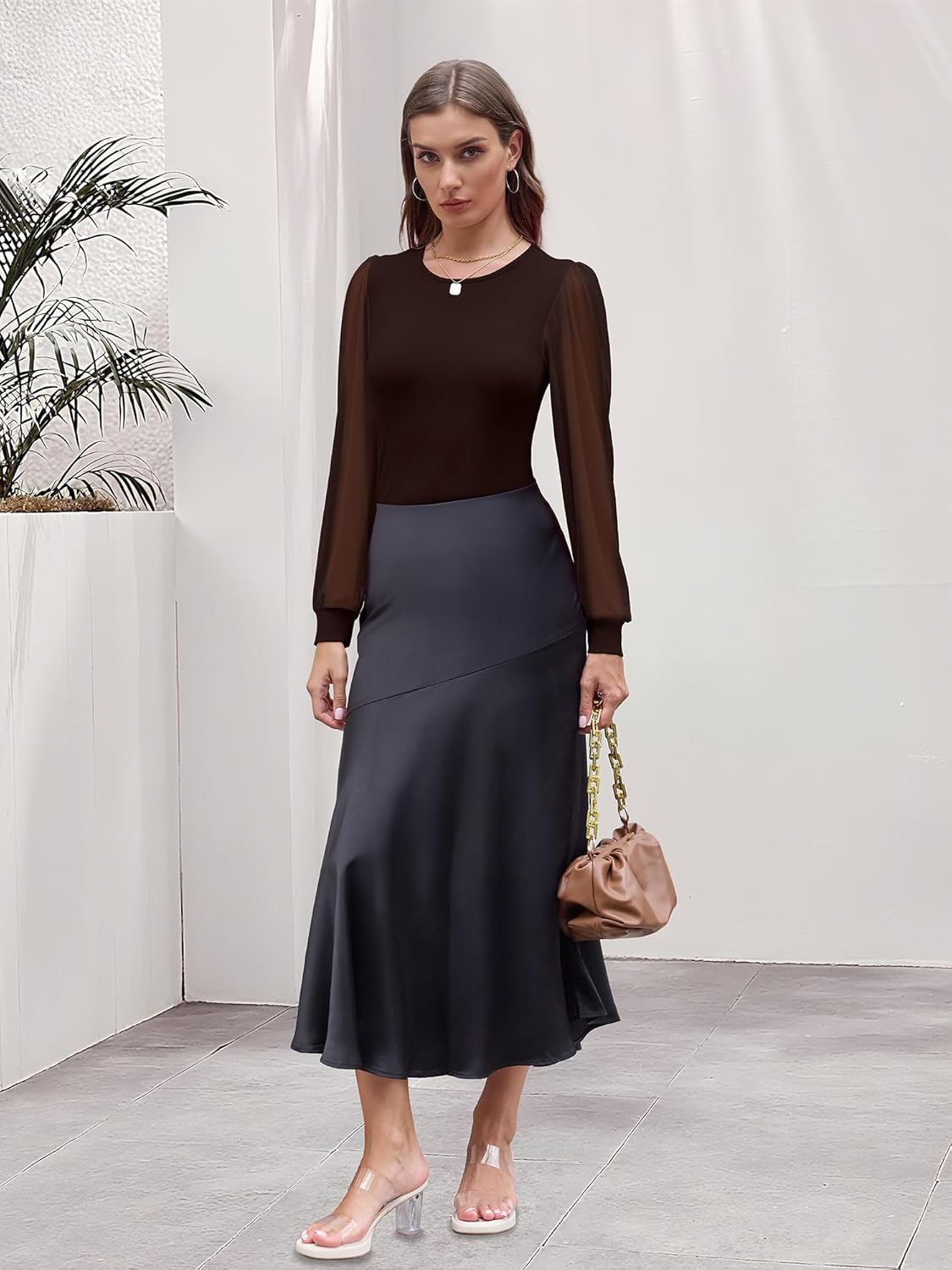 Women's Mesh Long Sleeve Shirts 2025 Fall Ribbed Knit Fitted Tops Business Dressy Casual Work Blouses - Image 7