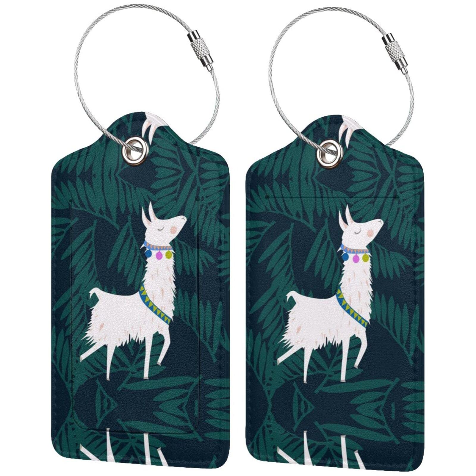 Étiquette de bagage élégante avec imprimé lama et cactus blanc