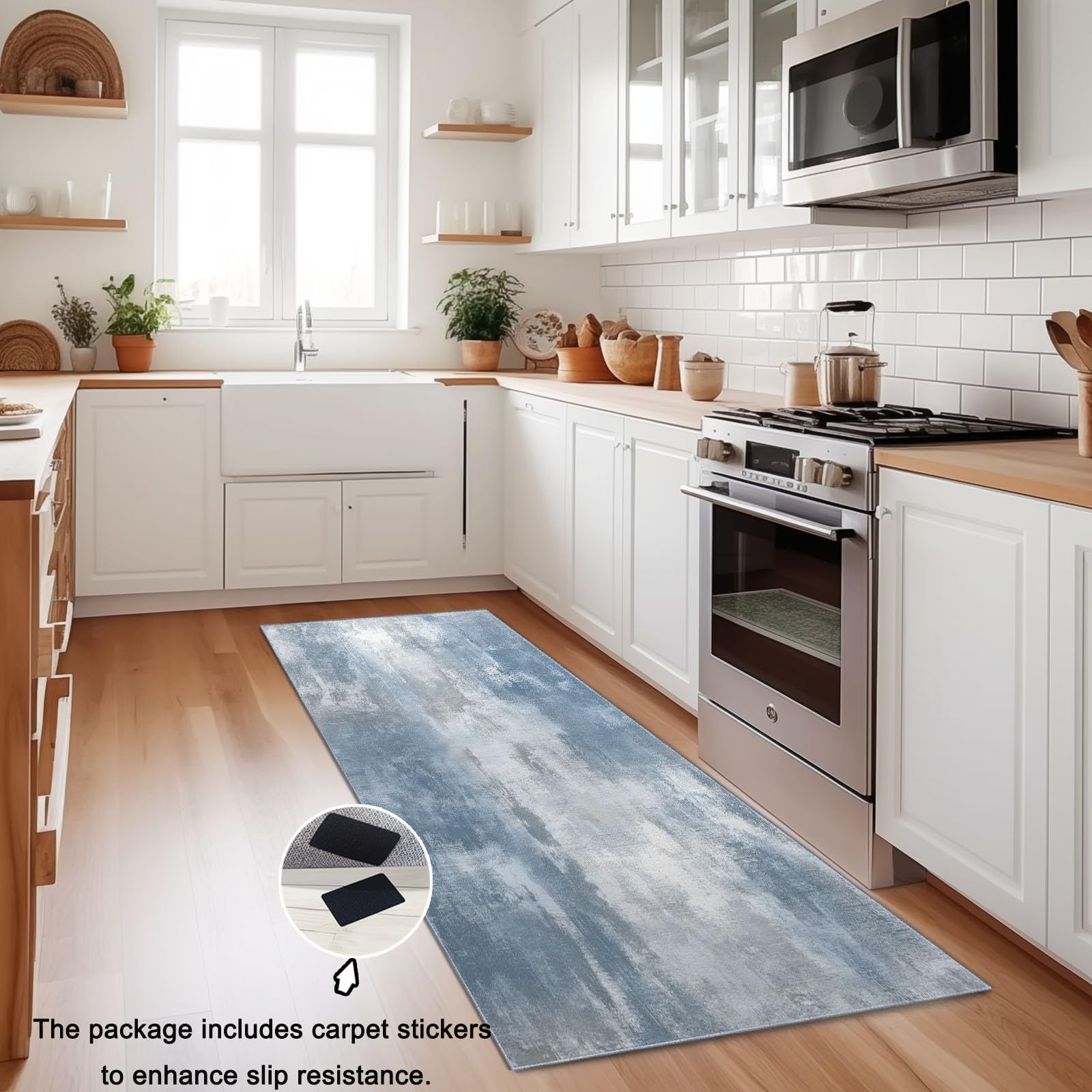 Tapis Salon Lavable Imprimé Mode Style Industriel Vieilli, Doux Antidérapant Tapis de Passage Couloir, Cuisine, Entrée, Adulte Enfant Chambre, Descente de Lit Decoration 60 x 120 cm, Bleu-Gris