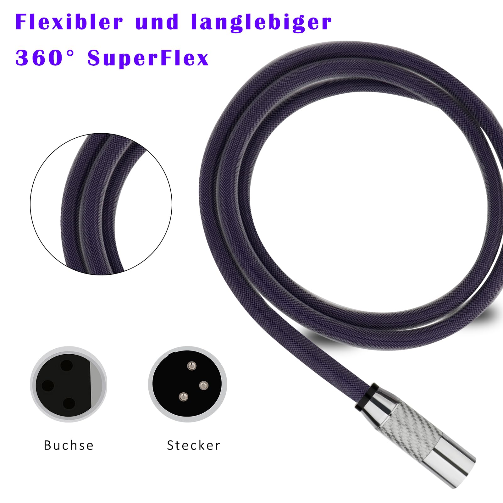Hi-end XLR Cable de audio de 18 AWG, cable de micrófono XLR de 3 pines macho a hembra 8N OCC cable estéreo con fibra de carbono conector de rodio para estudio grabación micrófono escenario DJ