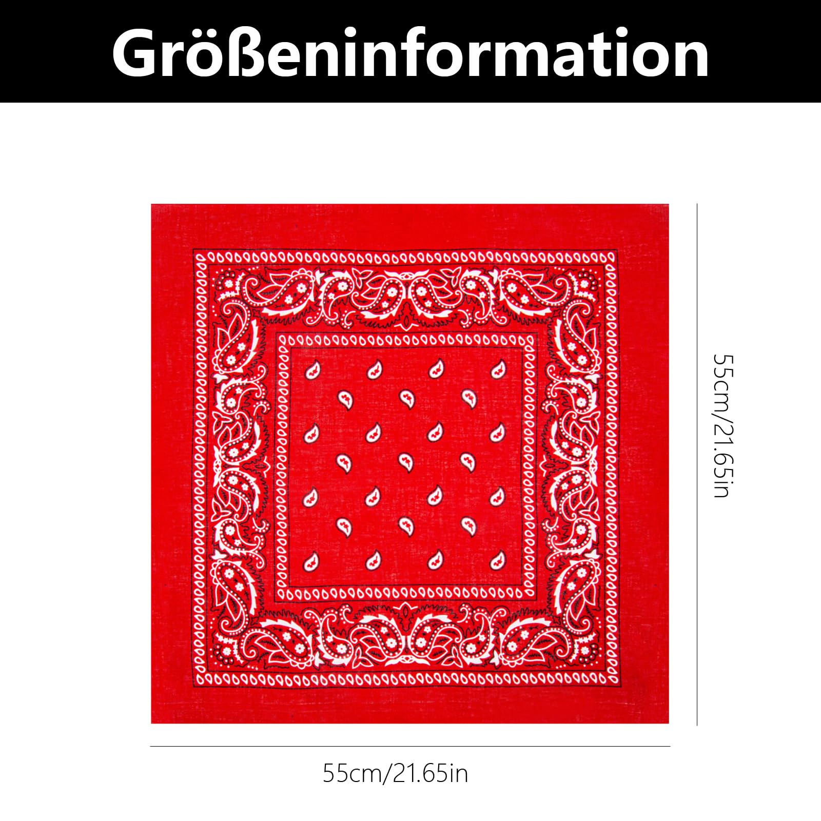 Bandana Damen Halstuch Rot Aus Baumwolle - Kopftuch Für Unisex, Kinder - Bindetuch, Headwear, Haar, Schal Mit Paisley Muster (55 X 55 Cm)