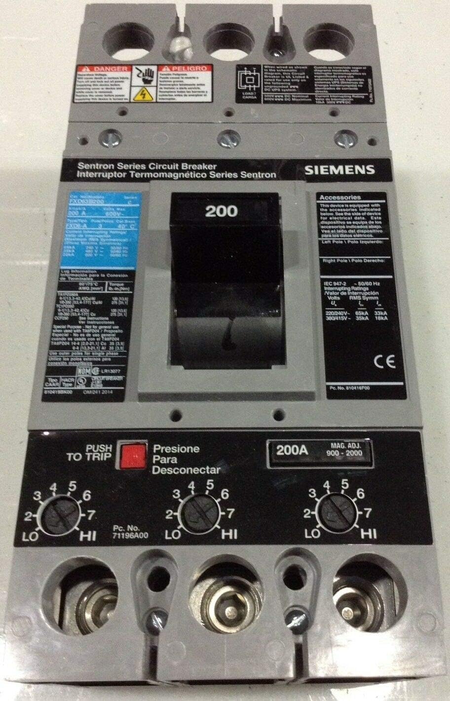 Siemens Distribution And Controls - Fxd63B200L