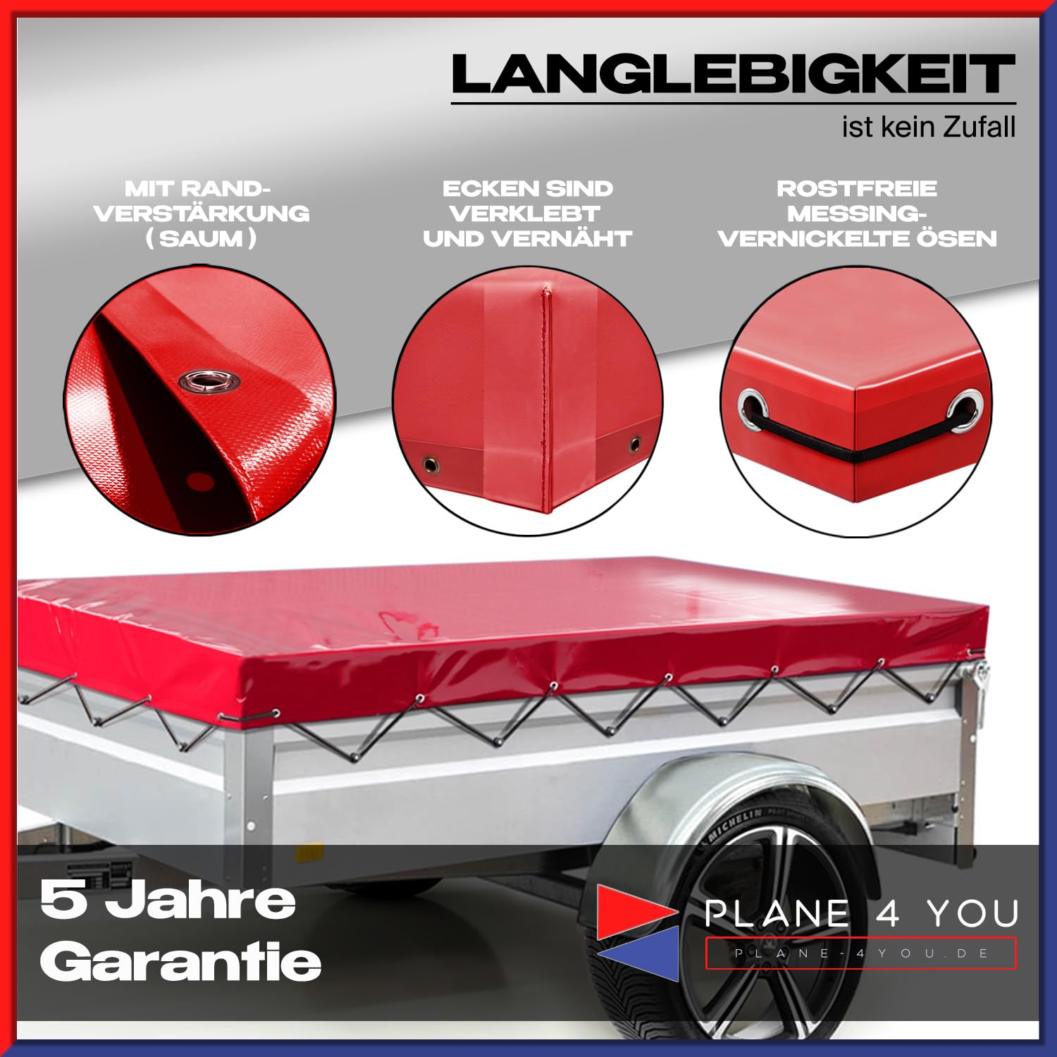 Hochwertige Stema Anhängerplane 207 x 114 x 6 cm - Nach Maß - Königsblau Hochglanz - Flachplane PKW-Anhänger - Wasserdichte Abdeckung Aus PVC Gewebeplane Mit Zubehör