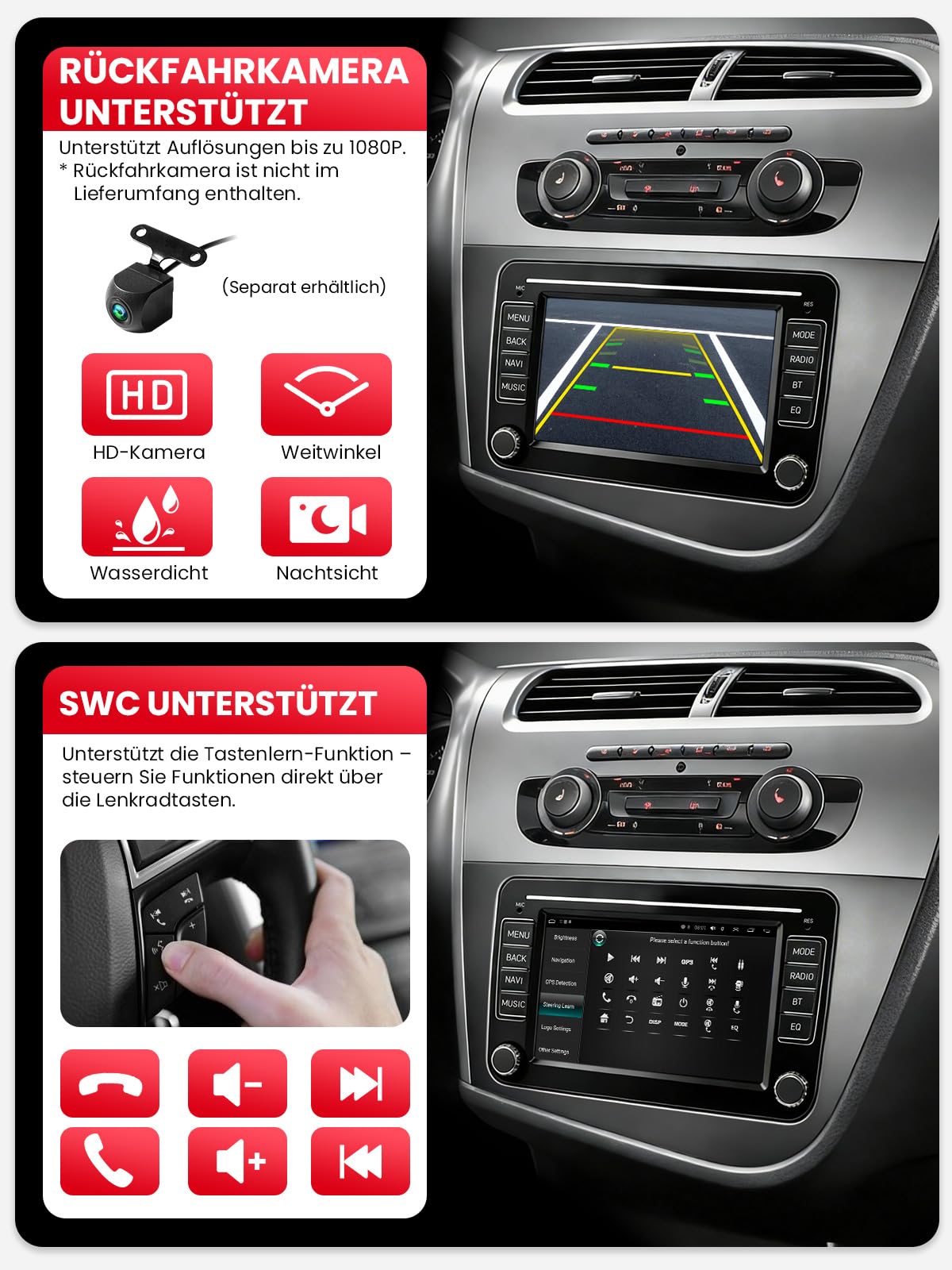 Doppel DIN Autoradio mit Bildschirm für SEAT Leon (2005–2012), Wireless CarPlay & Android Auto, 7" Auto Radio Touch Display, 4GB+64GB, Bluetooth 5GHz WiFi DAB+ FM AUX GPS