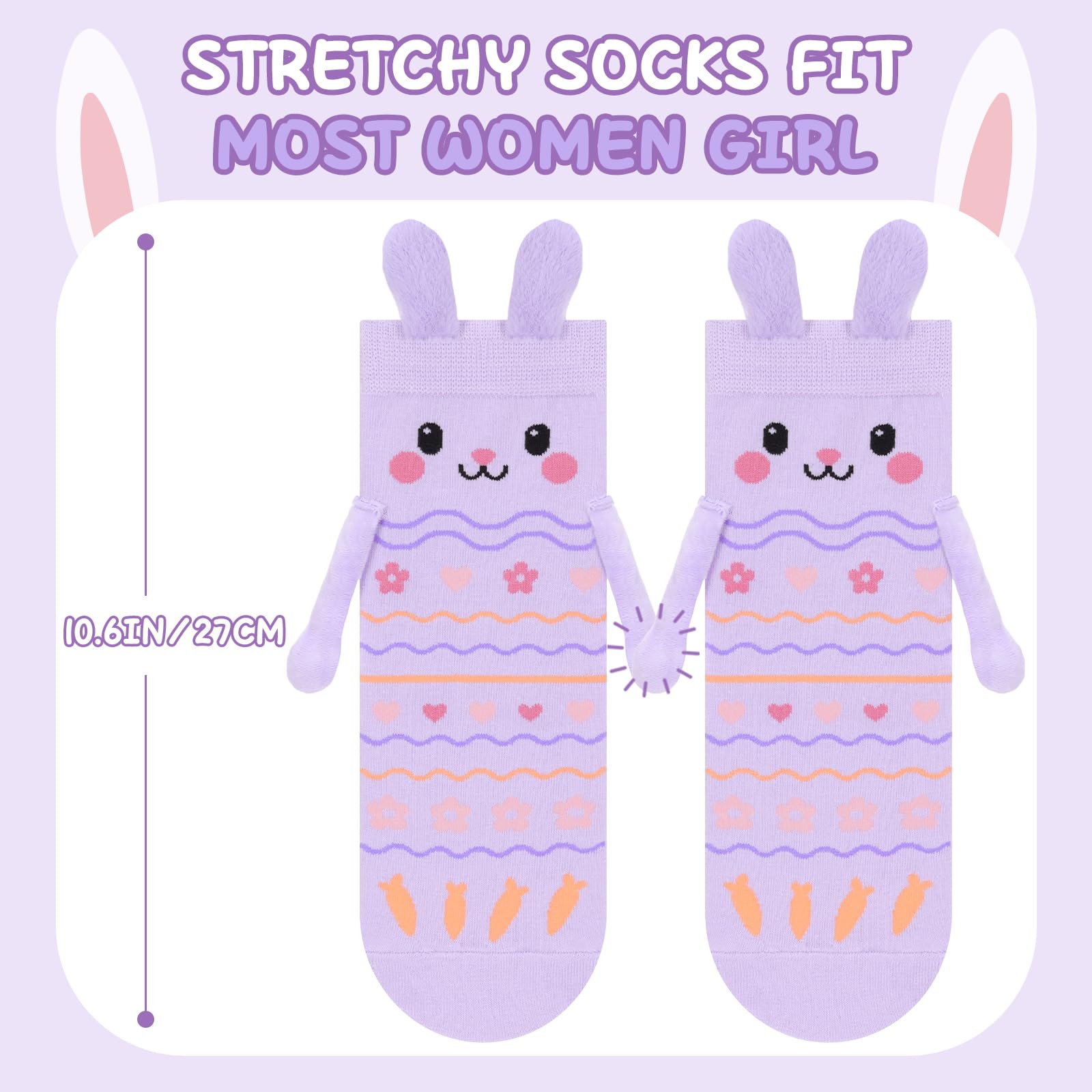 FreeNFond Easter Bunny Socks with Magnetic Holding Hands, Crazy Socks for Kids Women, Funny Gifts for Easter Basket Stuffers