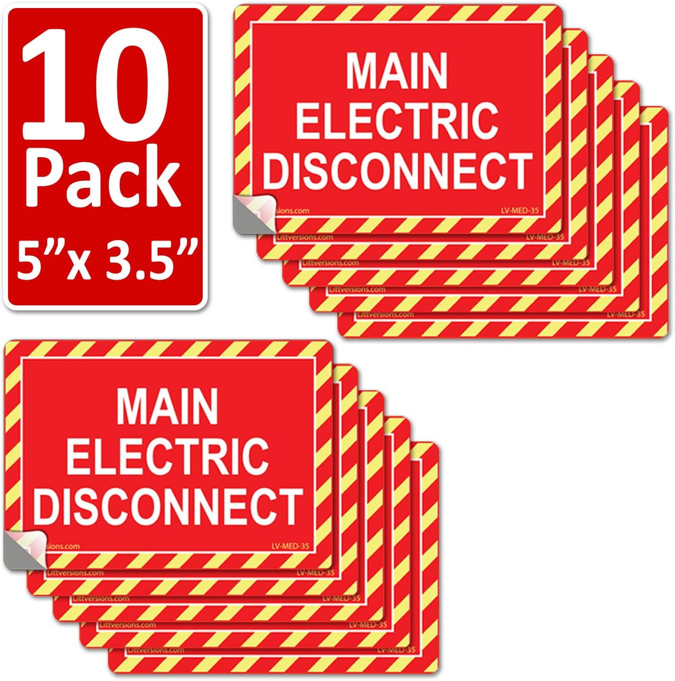 5" x 3.5" Main Electric Disconnect Labels Decal Emergency Danger Sign Notice Sticker Electrical Panel Heavy Duty Ultra Durable Vinyl Waterproof (10 Pack Red)