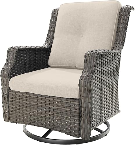 Miniatura 3 de MeetLeisure Silla giratoria para patio al aire libre, silla giratoria de 360 grados con cojines de tela de capa catiónica repelentes al agua de 3.5