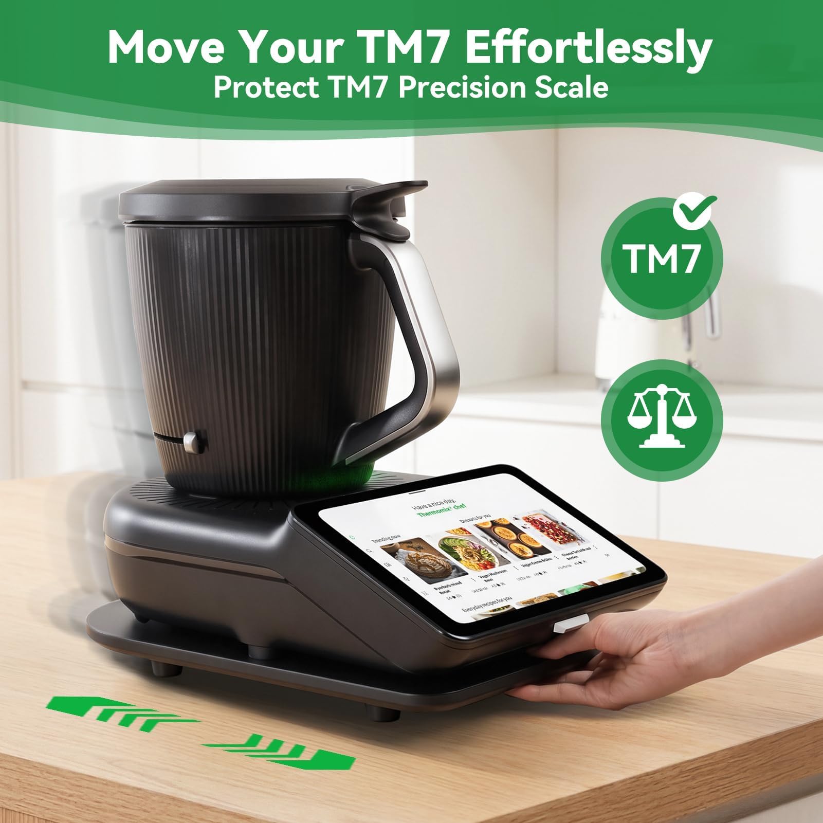 Tavola Scorrevole per Bimby TM7 con 3 Scanalature, Base Scorrevole per Bimby TM7 con Rotelle in Bambù 15 mm, Carrello in Bambù Stabile con Piedini in Gomma, Nero