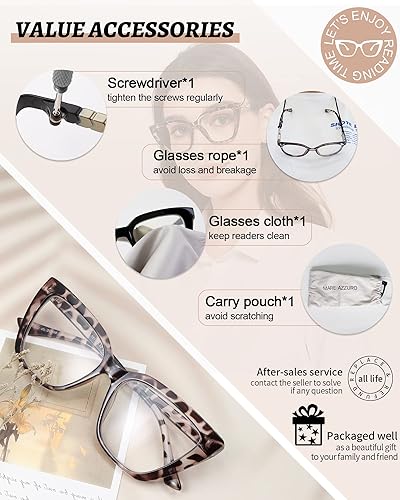 Miniatura 6 de MARE AZZURO Gafas de lectura de gran tamaño para mujer, lectores grandes de ojo de gato 1.0 1.25 1.5 1.75 2.0 2.25 2.5 2.75 3.0 3.5 4.0 5.0 6.0