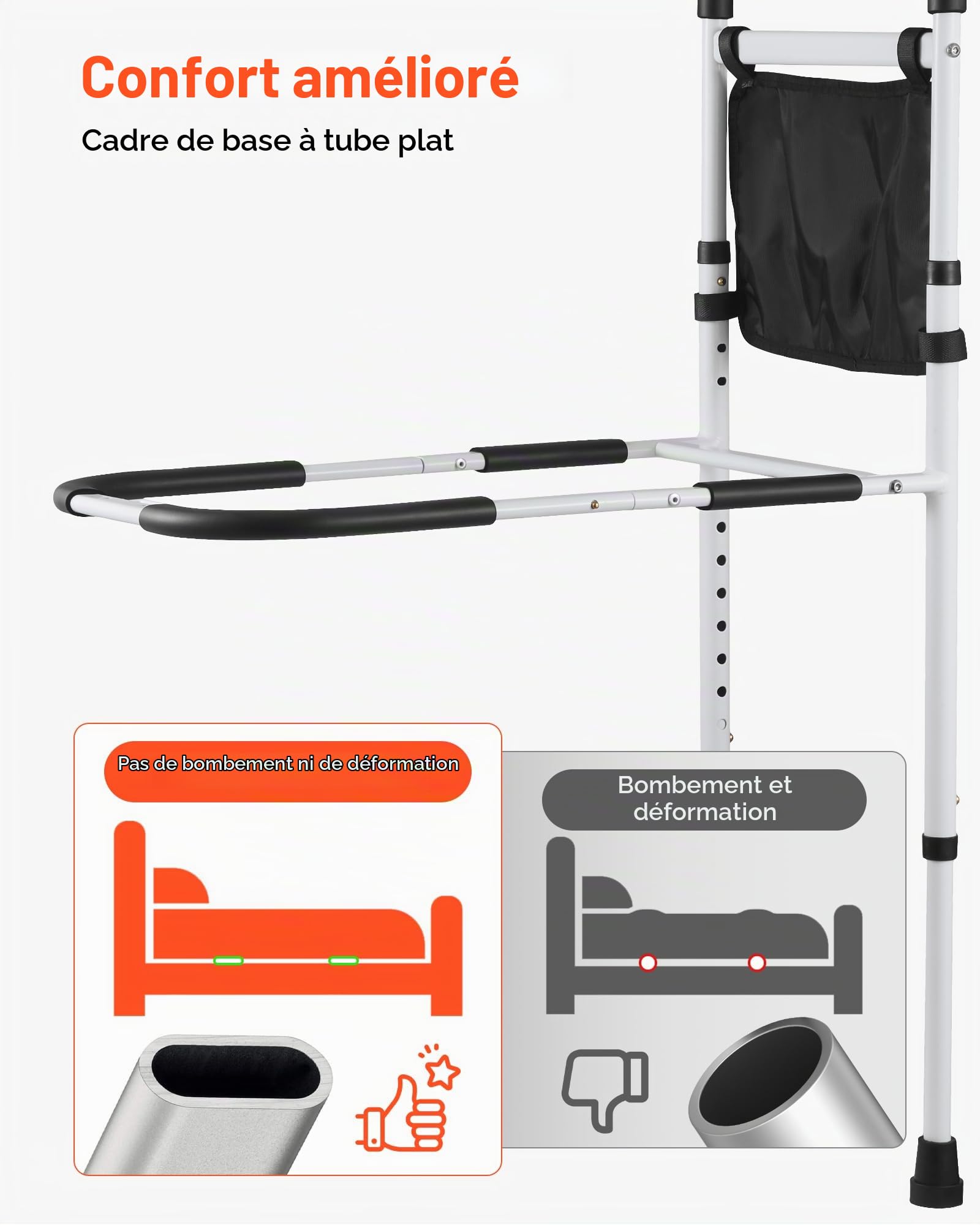 VEVOR Barrière de lit pour Personnes âgées, Barre d’Appui pour lit avec Pied de Support et Main Courante en PU, Hauteur réglable, Tube en Acier au Carbone, Rampe d'assistance de Chevet pour Patients