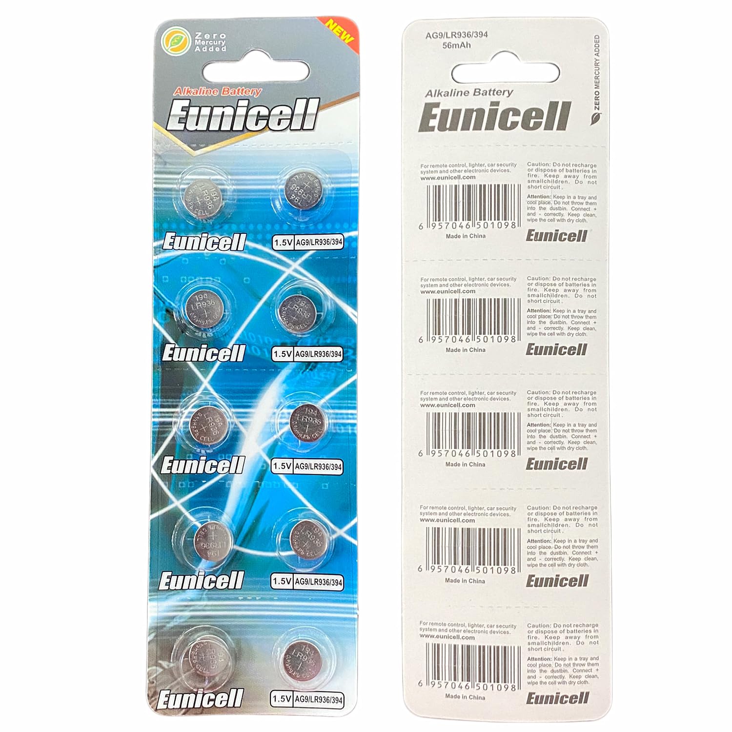 Pack of 10 - LR920/AG6 Eunicell 1.5V Button Coin Cell Alkaline Batteries - Suitable for use in LED lights, Digital Voice Recorders, Toys, Blood Glucose, Cholesterol Testing, Meters, Toys — view 40
