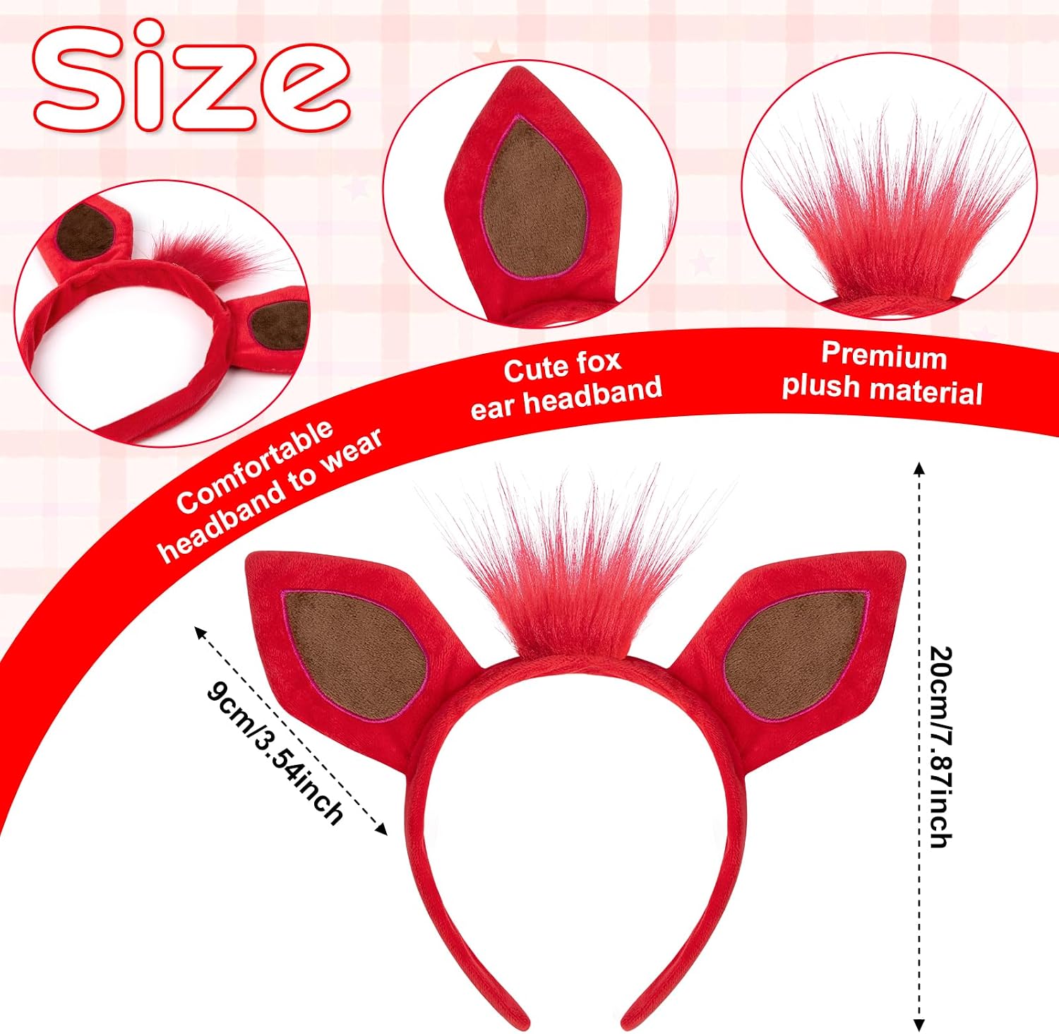 2PCS Fox Costume Accessories,Red Fox Ears Headband and Eye Patch for Adult Kids Halloween Dress Up