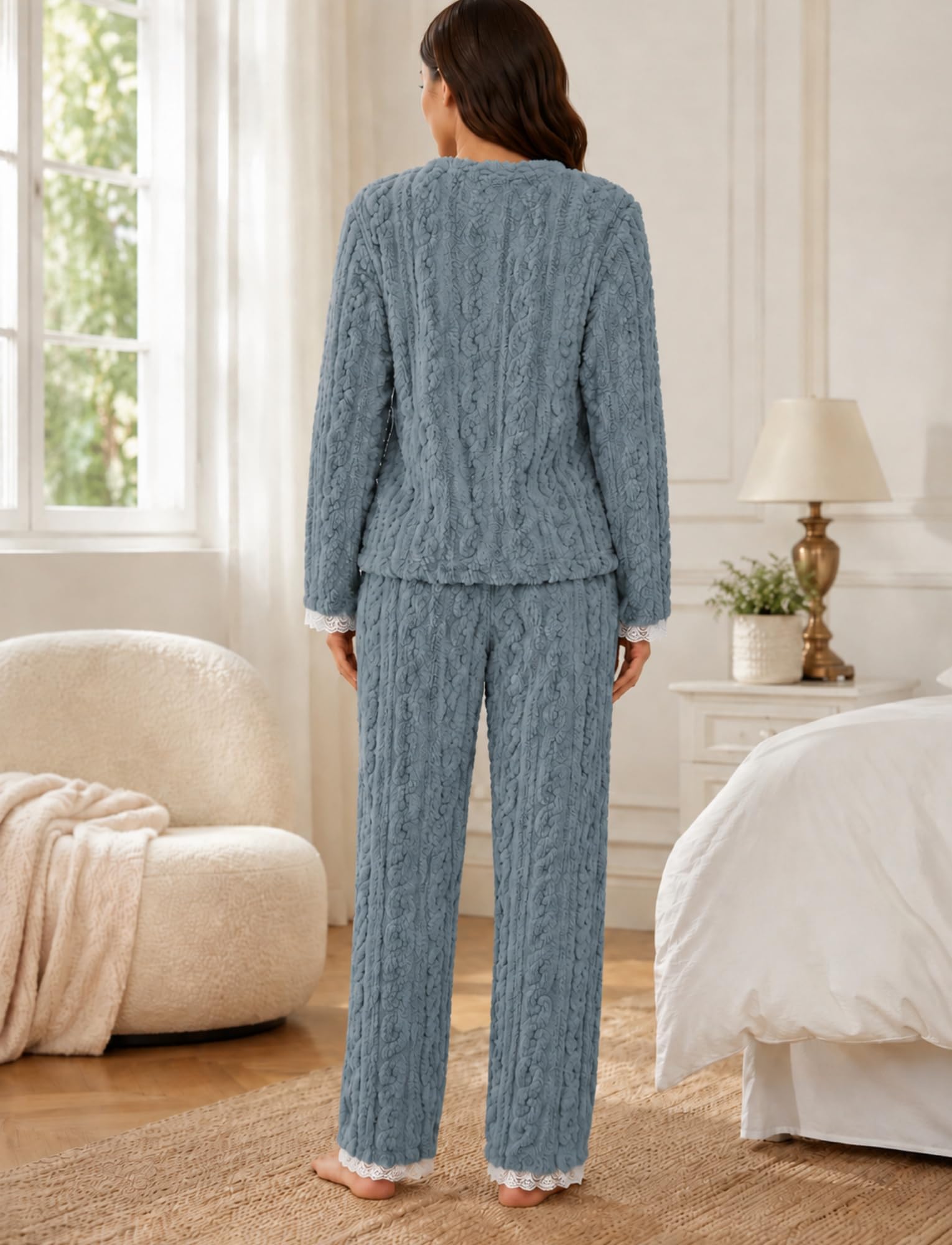 Conjunto de Pijama de Franela para Mujer Suéter Acogedor Holgado Pijama Pjs