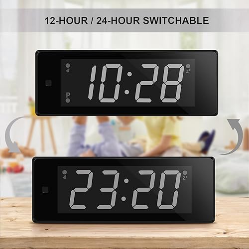Miniatura 4 de Reloj despertador digital a pilas visible por la noche con pantalla de hora LEDLCD mejorada, linterna, reloj de viaje pequeño para dormitorio mesita