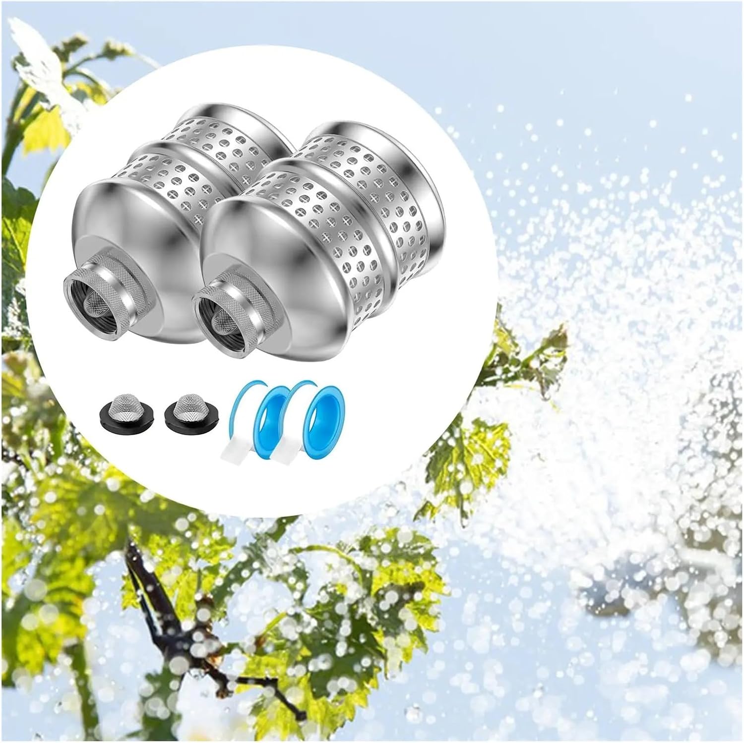 Irrigation System forgarden Bubbler Sprinkler Head Flood Nozzle Gardening Tool with Tape Gentle Watering System Aluminum Diffuser Garden Sprinkler(Silver 2 Set)