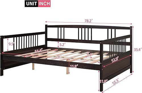 Miniatura 2 de Merax Sofá cama matrimonial listones de madera para sofá cama matrimonial soporte moderno con rieles no necesita somier Espresso