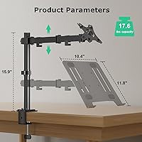 Vista 3 de Soporte de escritorio individual para laptop con bandeja ventilada ajustable, se adapta a laptops de hasta 17 pulgadas, soporte de soporte