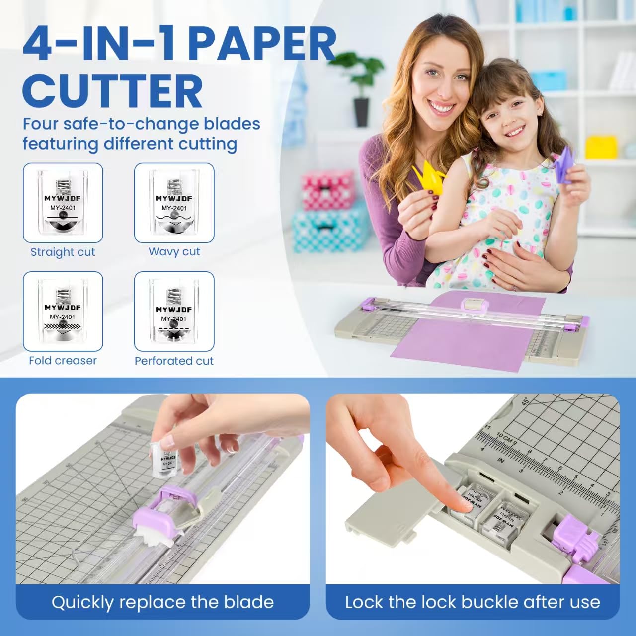 Taglierina rotativa per carta, taglierina da 30 cm per cartoncino, scrapbooking, lavori creativi, 4 funzioni con 5 velocità, protezione di sicurezza, righello laterale per foto, etichette, grigio (G