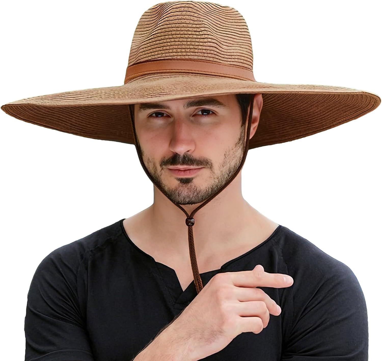 Wide Brim Straw Hat, Foldable Mens Cowboy Sun Hat, Shapeable Beach Safari Fishing Hat for Outdoors