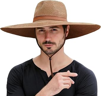 Wide Brim Straw Hat, Foldable Mens Cowboy Sun Hat, Shapeable Beach Safari Fishing Hat for Outdoors