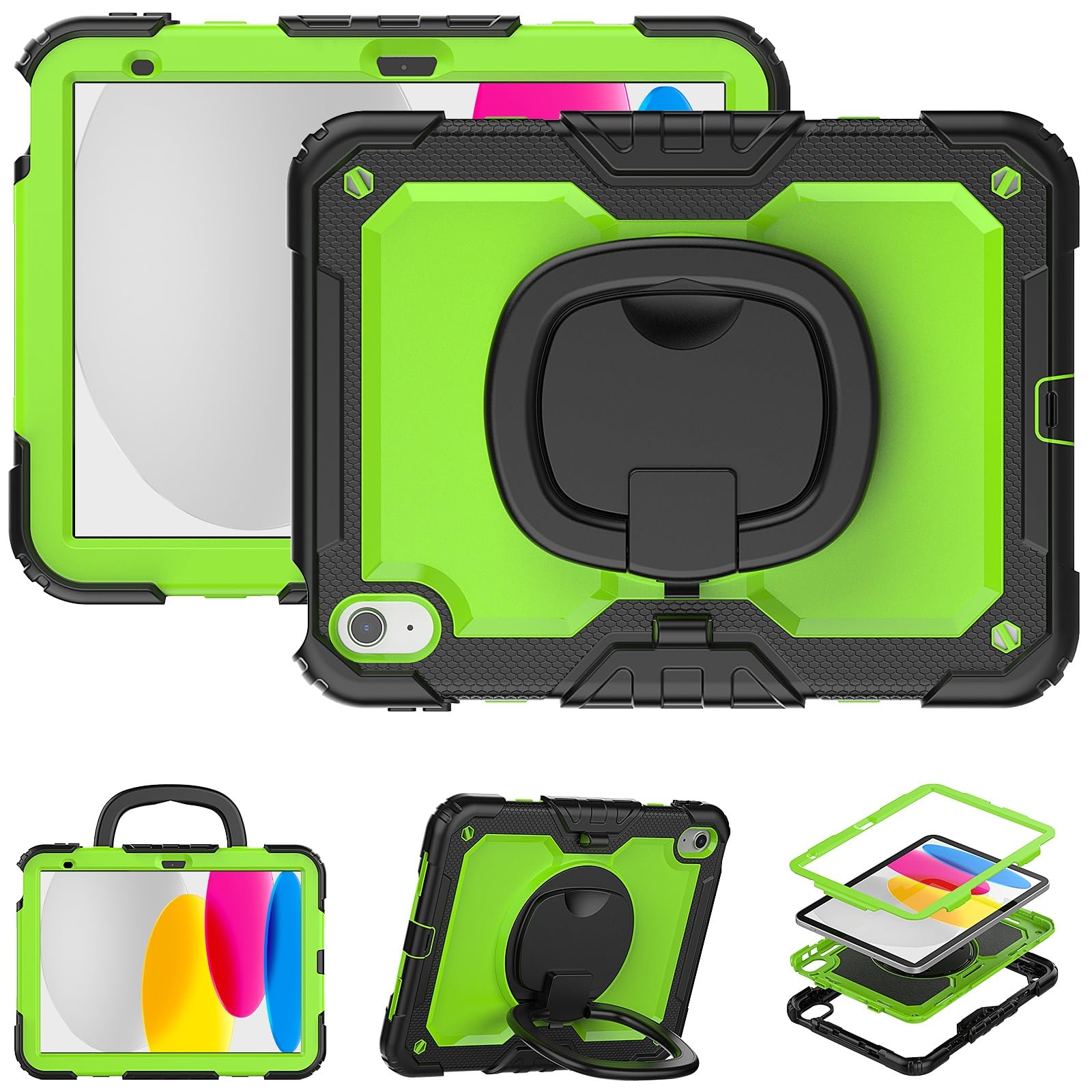 Etui na tablet z uchwytem na rysik i powłoką anty- Kompatybilny z etui iPad 10. generacji 10,9 cala 2022 z folią ochronną ekranu, wytrzymała, pełna obudowa ochronna, obrotowy uchwyt silikonowy Etui na