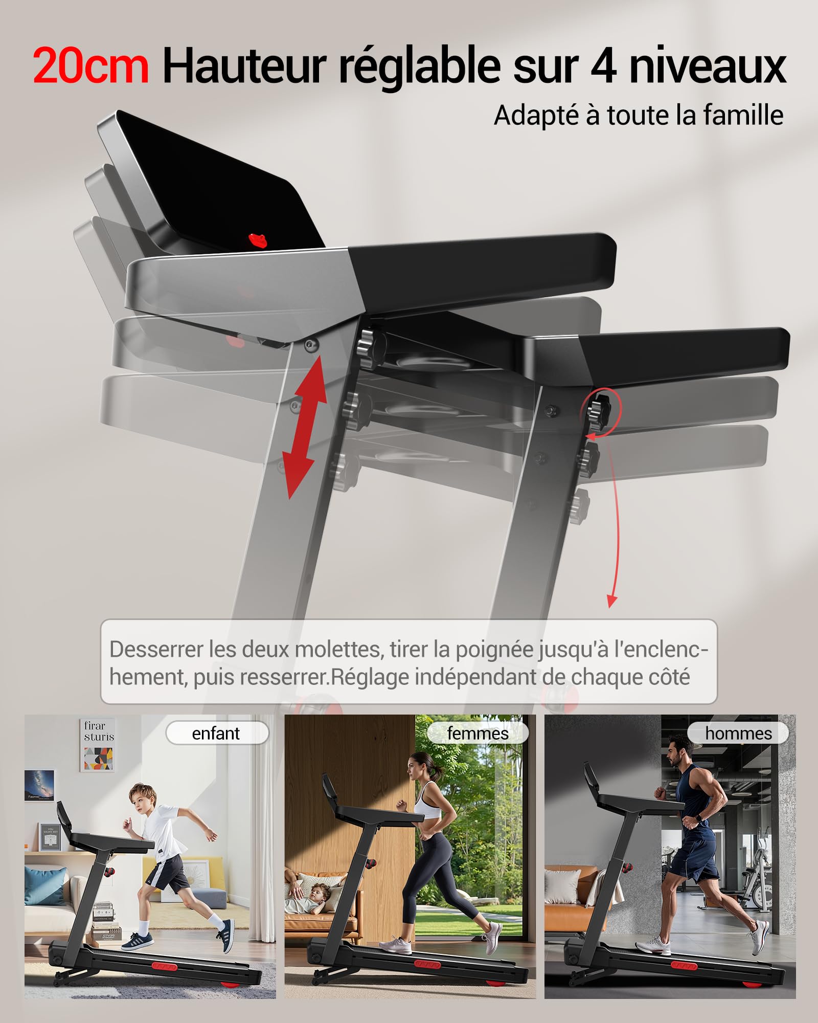 UMAY Tapis de Course avec Inclinaison Automatique 20%, 14KM/H Pliable 3,5CV Treadmill Home Affichage LED Charge Max 180KG
