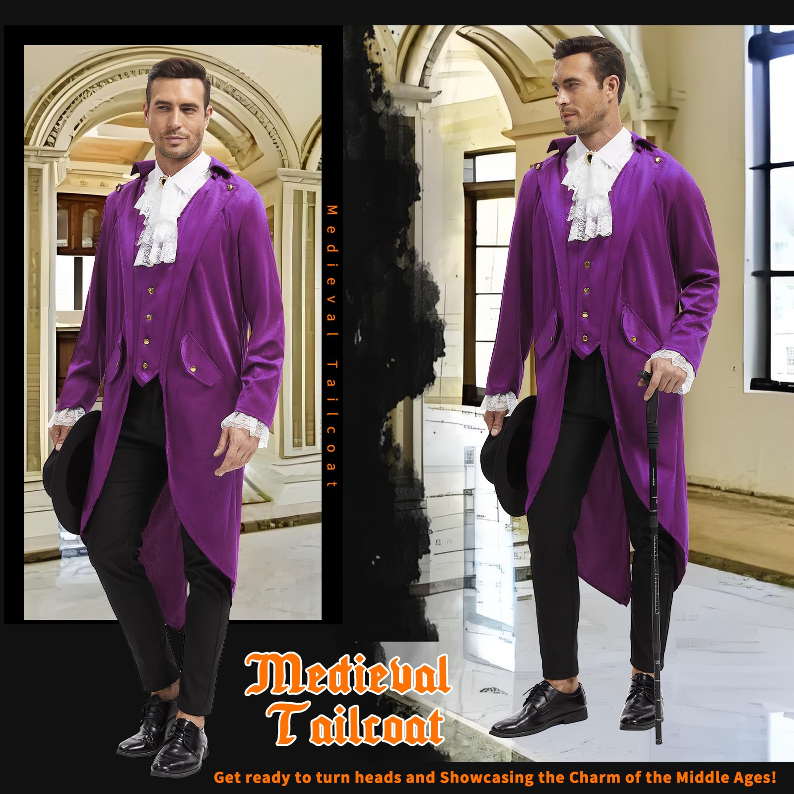 Disfraz medieval para hombre, estilo victoriano, steampunk, gótico, vintage, disfraz de Halloween