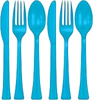 Vista 12 de Juego de cubiertos de plástico surtidos de color rojo manzana, (24 unidades), vajilla de alta calidad y colores llamativos, perfecta para fiestas