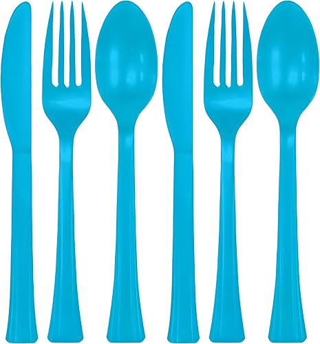 Miniatura 12 de Juego de cubiertos de plástico surtidos de color rojo manzana, (24 unidades), vajilla de alta calidad y colores llamativos, perfecta para fiestas